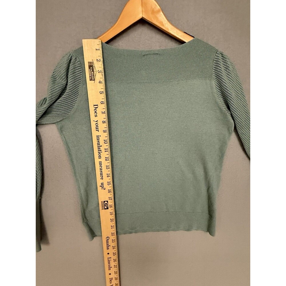Ann Taylor Factory Knit Sweater Sage Green Boat Neck Puff Sleeve Women’s Size S - Picture 4 of 5